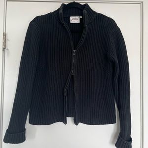 100% cotton ribbed knit zip up sweater